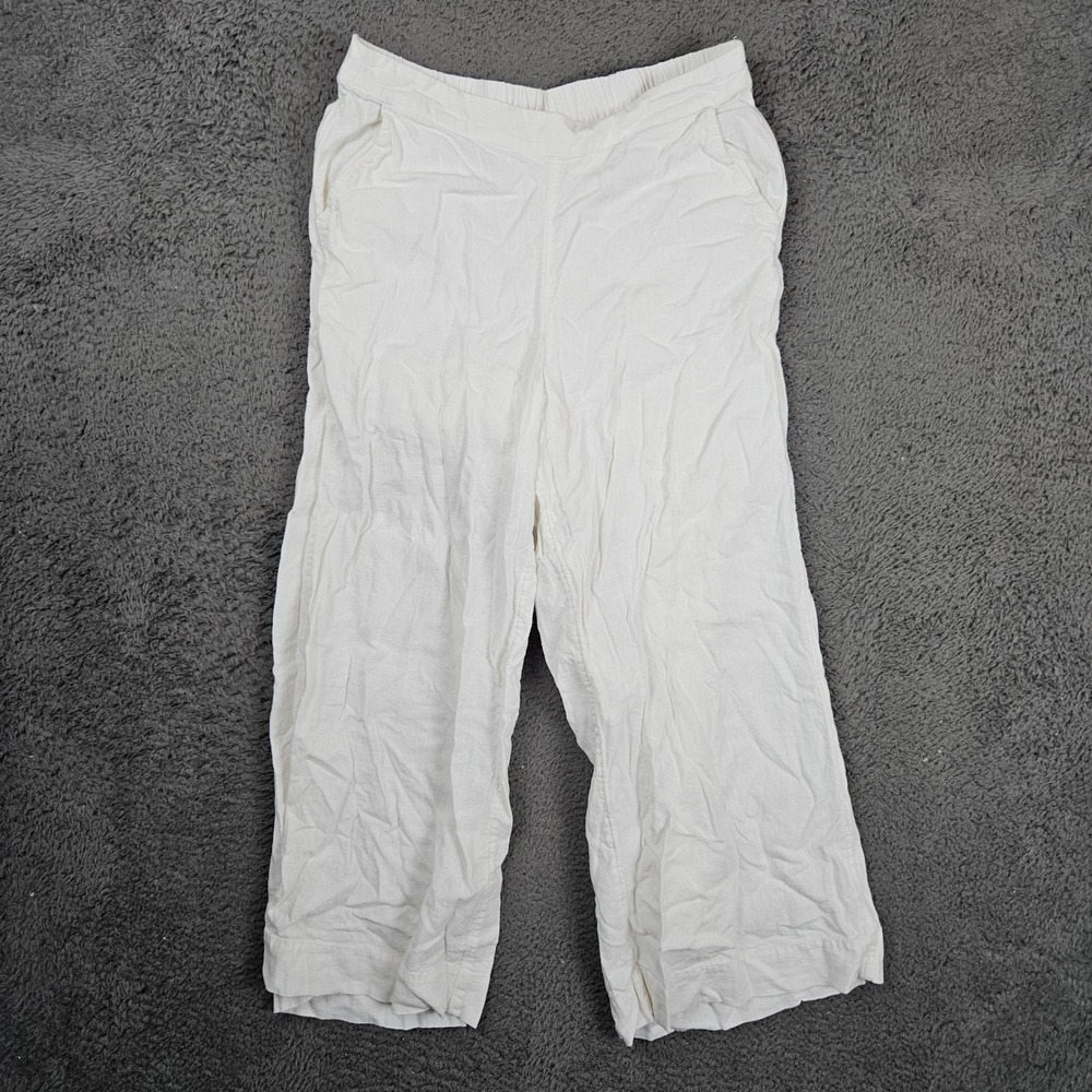 Free People Womens Small‎ White Linen Blend Wide Leg Pants Boho Coastal